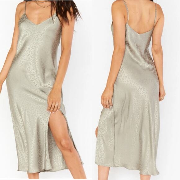Show me your Mumu Zio Dress sage cheetah midi dress - Picture 1 of 8
